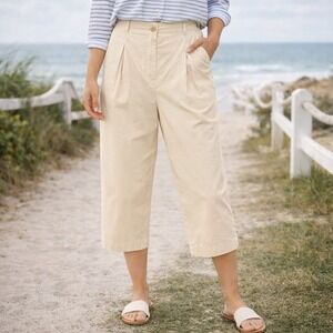 COS Cream Tailored Pleated Ankle barrel leg Pants Elastic Back Quiet Luxury